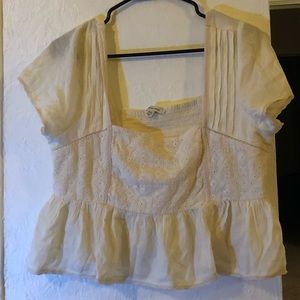 American Eagle Ivory Cropped Embroidered Babydoll Blouse • boho chic